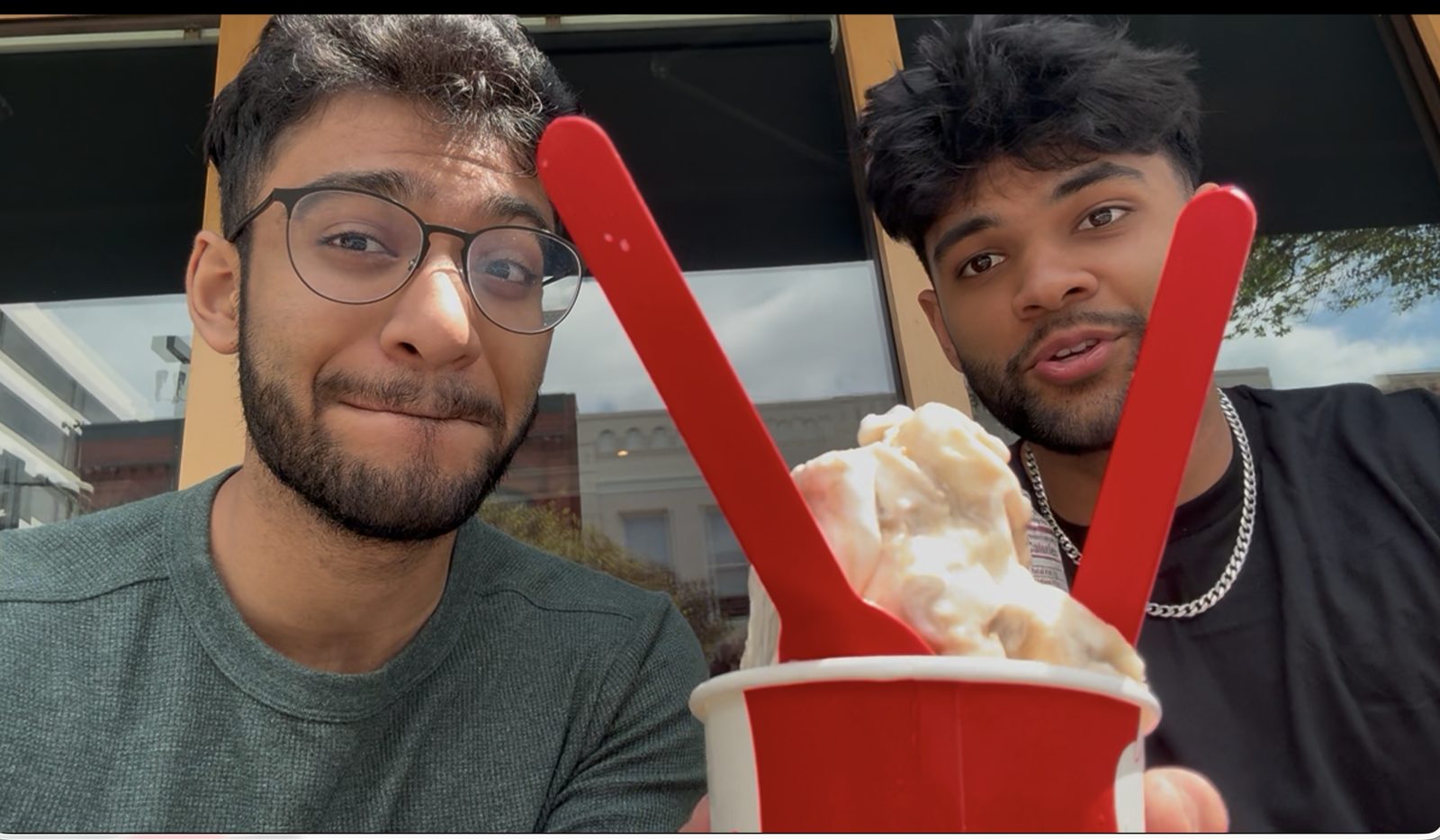 Zaid and Rishit sharing an ice cream